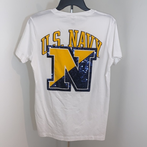New Victoria's Secret Pink Bling U.S. Navy T-Shirt Size XS Oversized Fit - Picture 1 of 9